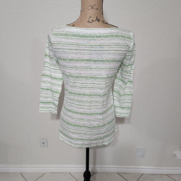 LOFT GREEN and white striped 100% cotton long sleeve tee shirt size small - Picture 4 of 6